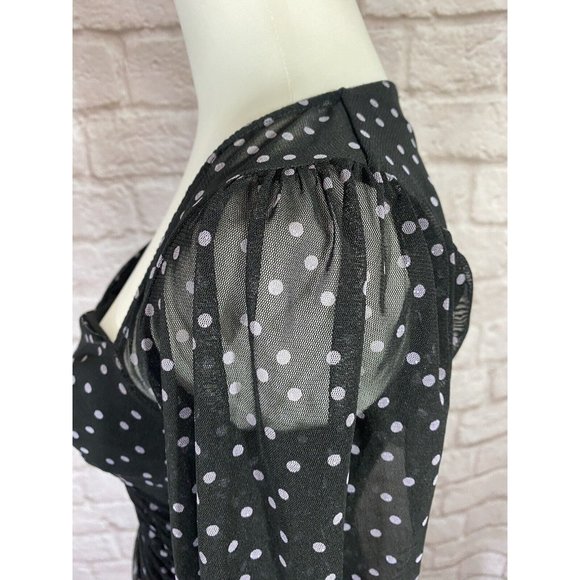 NASTY GAL Spot Right There Mesh Mini Dress 6 Stretch Sexy Slinky Black Dots 9462 - Picture 11 of 14